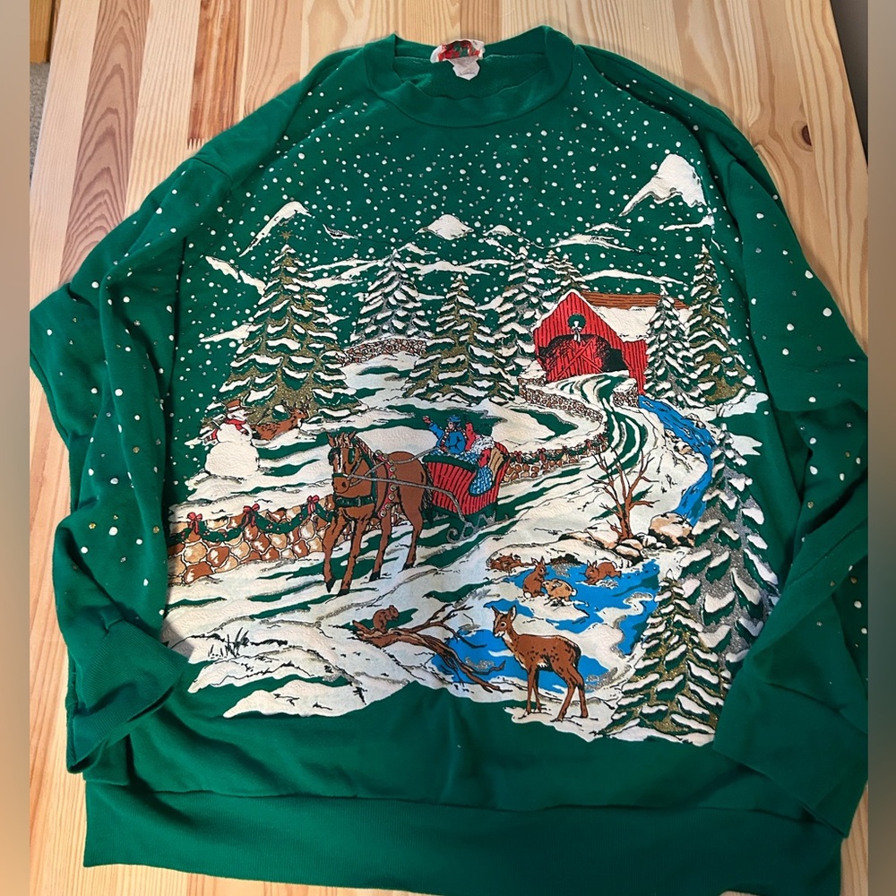 Vintage Green Nutcracker holiday Christmas sweatshirt size unknown